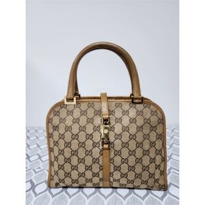 Authentic Gucci Vintage Piston Lock Jackie Shoulder Bag Brown/Beige